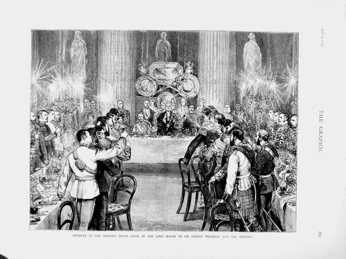 Old antique print - print, banquet