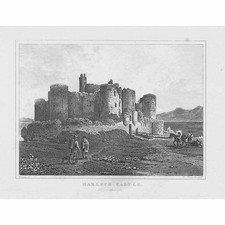 MERIONETHSHIRE Harlech Castle - Antique Print c1840