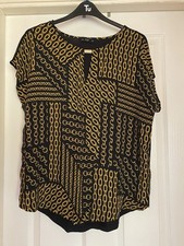 F&F Black And Gold Chain Print Top Size 16 With Plain Black Back.