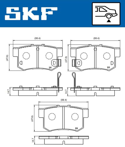 Brake pad set for - set, acura