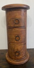 Mini Desktop Wooden Barrel Shape Set Of Drawers Hand Made From Hardwood.30x15cm