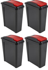 25L Slimline Recycle Recycling Bin with Red Lid Trash Waste Rubbish Tall Dustbin