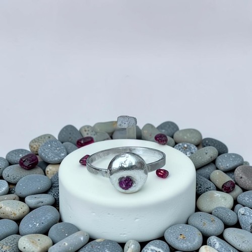 Sterling silver ruby pebble - silver,