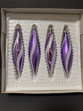 Vintage Glass Icicles Baubles x4 Purple Lilac Silver  Boxed West German Kitsch