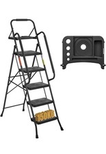 BONTEC 5 Step Ladder with Tool Bag & Tray, Folding Step Stool with Wide Pedals