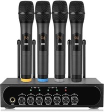 LiNKFOR 4 Channel UHF Wireless Microphone System Bluetooth 4.2 Karaoke Church