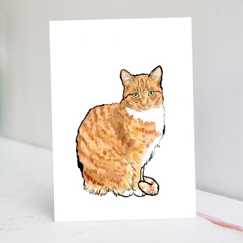 Ginger tabby birthday card - tabby,