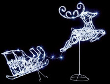 Outdoor Christmas Decoration Reindeer & Sleigh Lights Garden White TWINKLING *