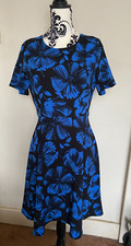 TU BY SAINSBURYS - FLORAL LINED DRESS - BLUE AND BLACK - SIZE 10