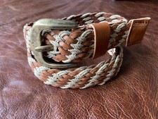 Braided Real Leather Belt 35mm Distressed Tan Rope Plaited Distressed Buckle v9