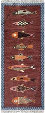 Hand Knotted Wool Fish Rug
