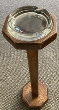 Floor Standing Oak Ashtray Octagonal 53cm Vintage Mid Century Smokers Stand