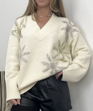 Ex TU BRAND NEW Cream Oversized Lurex Snowflake Christmas Jumper Sizes 8-24