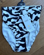 M&S Ladies High Leg Swim Bottom Bikini Briefs Size 18, BNWT Black Mix