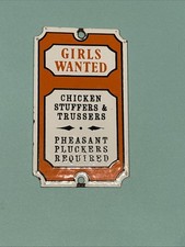 Dodo Designs Girls Wanted Chicken Stuffers Trusses ENAMEL PLAQUE SIGN  70’s Dodo