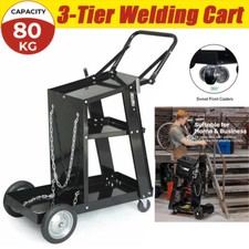 Welding Cart 3 Tier Trolley Chains Plasma Cutter Mig Arc Tig Welder 80kg Storage