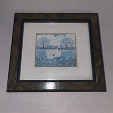 Sharon Jervis Miniature Print framed And Mounted. Sheep In A Field