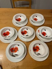7 x Vintage Susie Cooper Corn Poppy Wedgwood soup Bowls & saucers lobbed eared 