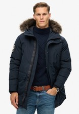 Superdry Parka Jacket Hooded Padded Winter Coat Faux Fur Hood Everest Blue Navy