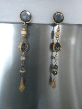 LONG DANGLE GOLDTONE GLASS VINTAGE CLIP ON EARRINGS