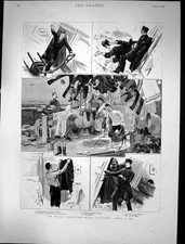 Old Print 1891 Naval Manoeuvres H.M.S. Lurcher Ship Washing Navy Uniforms 19th