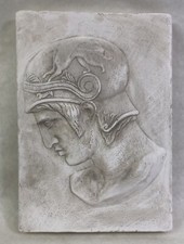 Vintage Classical Plaster Relief Frieze Bust Plaque, Roman, Greek Soldier Style