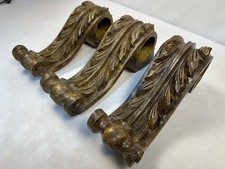 Set of 3 Carved Wood Corbels Acanthus Leaf Architectural Brackets 10”