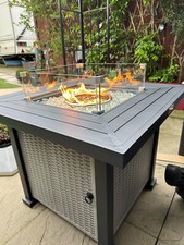 Large Fire Pit Outdoor Garden Furniture Patio Flame Heater Gas Rattan Glass Lid
