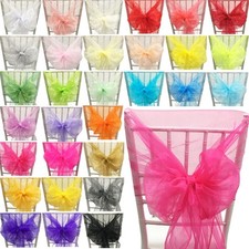 TtS 20/30/50/100pcs 25 X 108inch Organza Chair Hoods Sashes Chair Cover Bow Sash