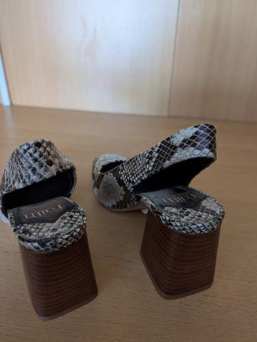 Brown block heel snake - heel, skin