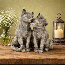 Silver Cat Ornament Pair Resin