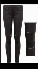 Ladies jeans leather look LUXURY BLACK PVC KNEE JEANS TOSIK3 SIZE M BNWT