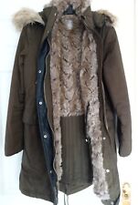ZARA Trafaluc Khaki Green Hooded Cosy Faux Fur Lined Quilted Coat ~ Size S 