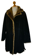 Vintage Dennis Basso Women Winter Coat Size XL Black Faux Fur Button Up Retro