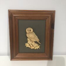 Vintage 3D Owl Resin Framed Picture Pine Wooden Chunky Frame Size 37cm By 32cm