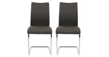 DFS Replay Grey Leather Look & Chrome Set of 2 Cantilever Dining Chairs RRP £299