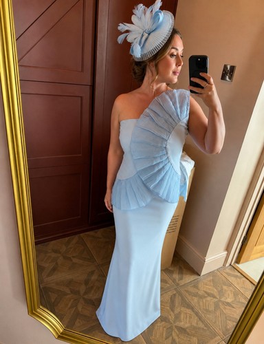 Light blue pleated bow - pleated, &