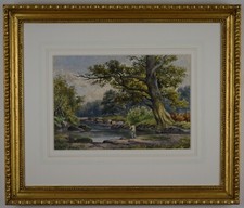 Fishing a Salmon Pool. Watercolour by listed artist Walter Stuart Lloyd, 1878