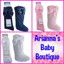 NEW GIRLS SOFT TOUCH BOW PELERINE SPANISH ROMANY STYLE KNEE HIGH SOCKS 0-6 years