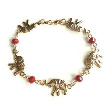 14K GOLD PLATED 5 ELEPHANT RED