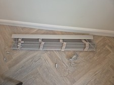 Light Grey Slatted Blind With Ribbon, Wide Slats Excellent Condition