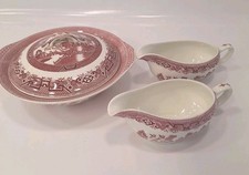 Vintage Allerton's  Red Willow Tureen & 2 x Gravy Boats - Excellent Condition