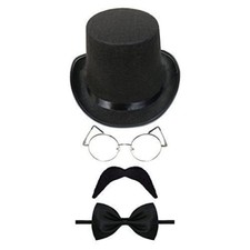Mens Edwardian Victorian Gentleman Costume Fancy Dress Top Hat Moustache Glasses