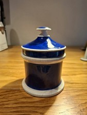 Small Antique Apothecary Jar With Lid. Blue And White Glazed Ceramic 