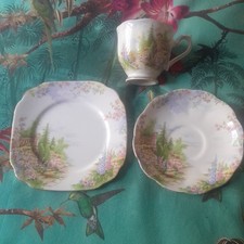 Antique BONE CHINA ROYAL ALBERT KENTISH ROCKERY TRIO CUP SAUCER & BUTTER PLATEx6