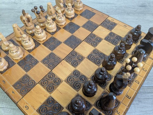 Vintage hand made wooden chess - hand,