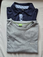 2x Hugo Boss T-Shirt Polo Shirt Size M Grey / Navy Blue Short Sleeve VGC