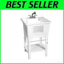 Large 14" Deep Utility Sink with Pull-Out Faucet - Ideal for Laundry & Garage
