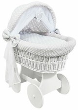 White wicker wheels crib - wheels, crib/baby