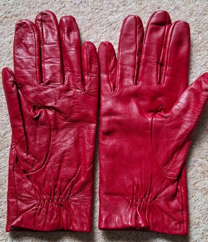 Women red leather gloves - women's,